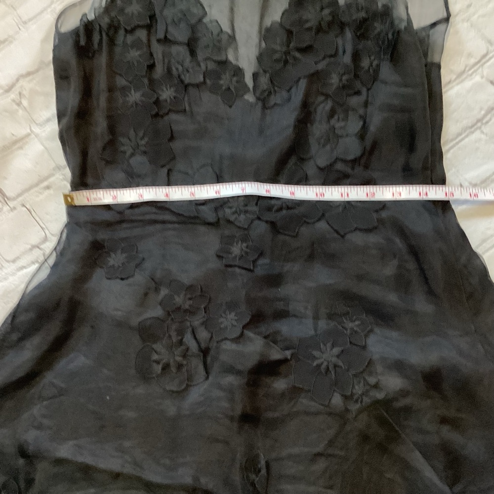 594. BCBGMaxAzria Black Asymmetrical Floral Dress Size 10 EUC - Picture 10 of 11